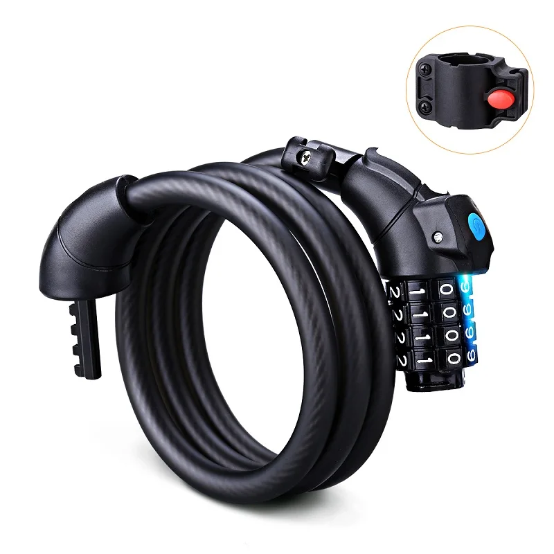 

Excelvan LED Light Bike Lock Cable 5Feet Bicycle Cable Self Coiling Resettable Combination Cable Bike Lock with Mounting Bracket
