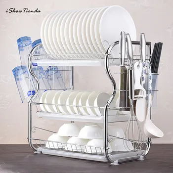 

3-Tier Dish Drying Rack Kitchen Collection Shelf Drainer Organizer Dish Drainer Dish Rack Stainless Steel Kitchen Storage