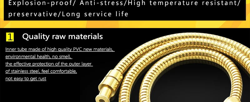 hm Shower Hose Brass Nut Double Lock Bathroom Replacement Anti-Explosion Stainless Steel 1.5M Gold Anti-Twist Plumbing Hose (18)
