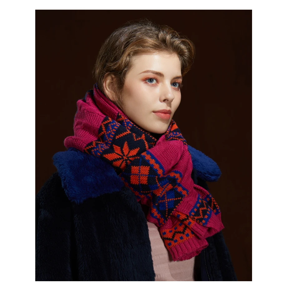 Winter Women Scarf 2019 New Bohemian Style Wool Knit Thick Scarves Female Flower Shawls Warmer Women's Scarves Warm Ladies Scarf (9)