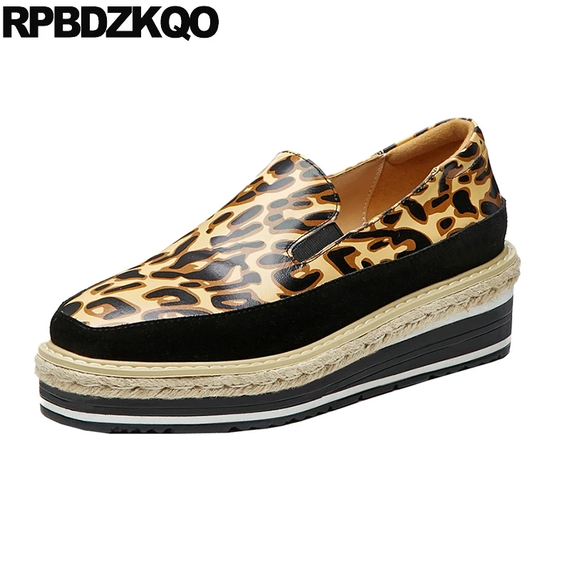 

Brown Creepers Hemp Platform High Quality Runway Square Toe Muffin Leopard Print Elevator Designer Shoes Women Luxury 2019 Wedge
