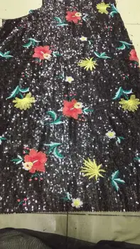 

High quality pretty African french lace fabric Good Looking african net sequins lace fabric in black colour Fast shipping by DHL