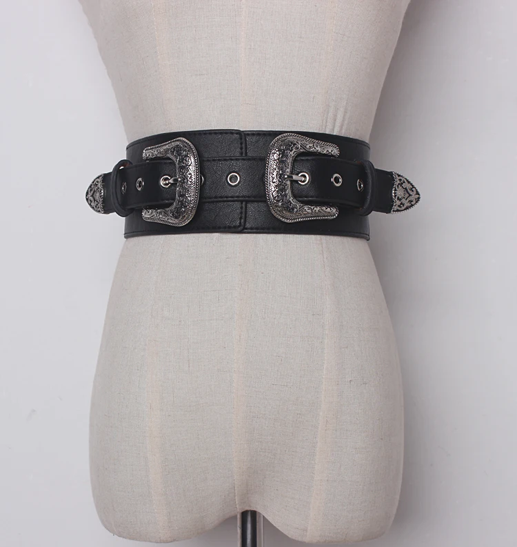 

Women's runway fashion elastic PU leather buckle Cummerbunds female Dress Corsets Waistband Belts decoration wide belt R1327