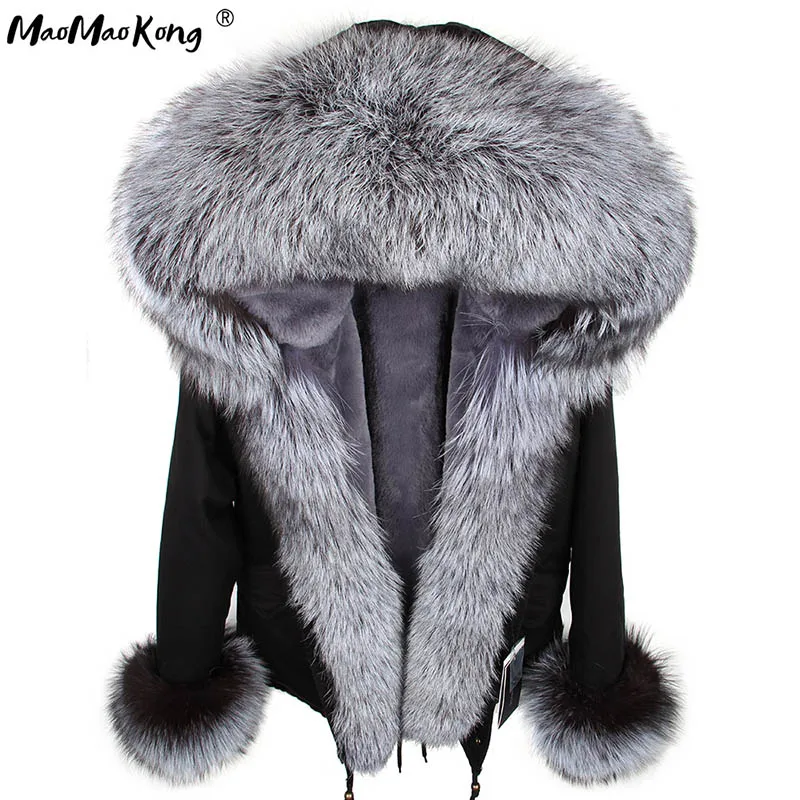 MaoMaoKong Зимняя Куртка парка натуральный Лисий мех воротник натуральный мех пальто fux меховая подкладка Женское пальто - Цвет: F22