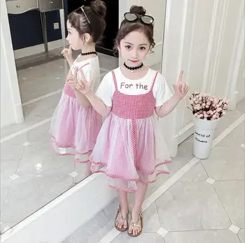 

2019 Korean style girls pathcwork dress fashion summer girls dresses 4-9t B565