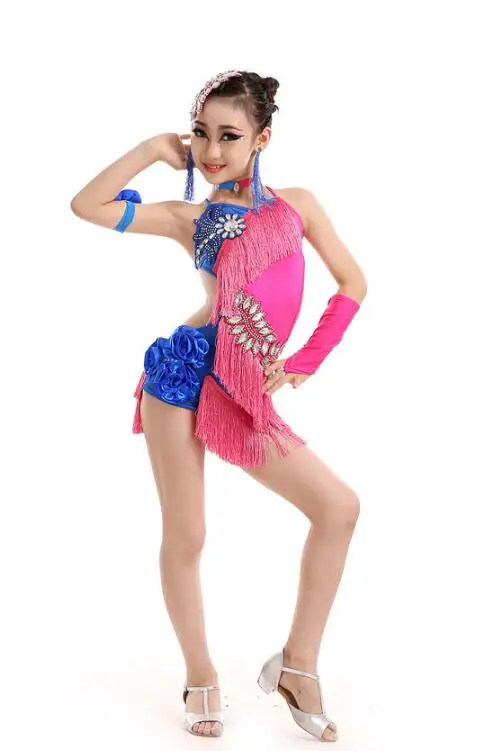 Ленточки платье для латиноамериканских танцев платье для танцев для девочки платье для самбы бальные платье для танцев, для девочек, Одежда для танцев, Детская одежда Baile Latino Mujer для девочек - Цвет: Розовый