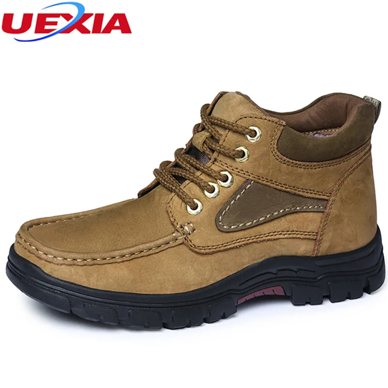 

UEXIA Leather Boots Men's Lace-up Warm Martin Boots Casual Men Shoes Ankle Botas Plus Size High Quality Wear Resisting Working