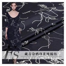 Темно-синее белое летнее платье из чистого хлопка с граффити длинная рубашка высококачественная одежда ручная работа на заказ ткани