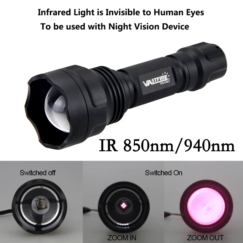 Interruptor de Pressão Luz + 18650 Tactical Caça Lanterna Zoomable Ir-501b 850 - 940nm Visão Noturna Arma Carregador Usb Montagem Led 8 Luzes de armas