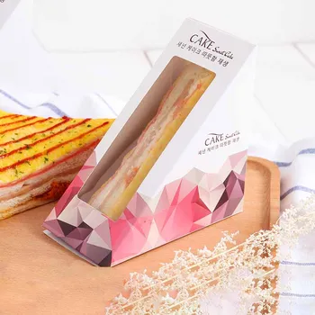 

Sandwich Box Bread Paper Bags Packing Boxes Cake Box Baking Case Triangular Window -Open Folding Food Grade Paper Cover 25/50pcs