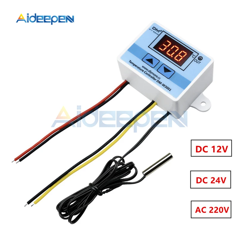 

DC 12V 24V AC 220V Digital Thermostat W3001 Temperature Controller Switch Probe 10A Relay output NTC10K Thermometer Temp tester