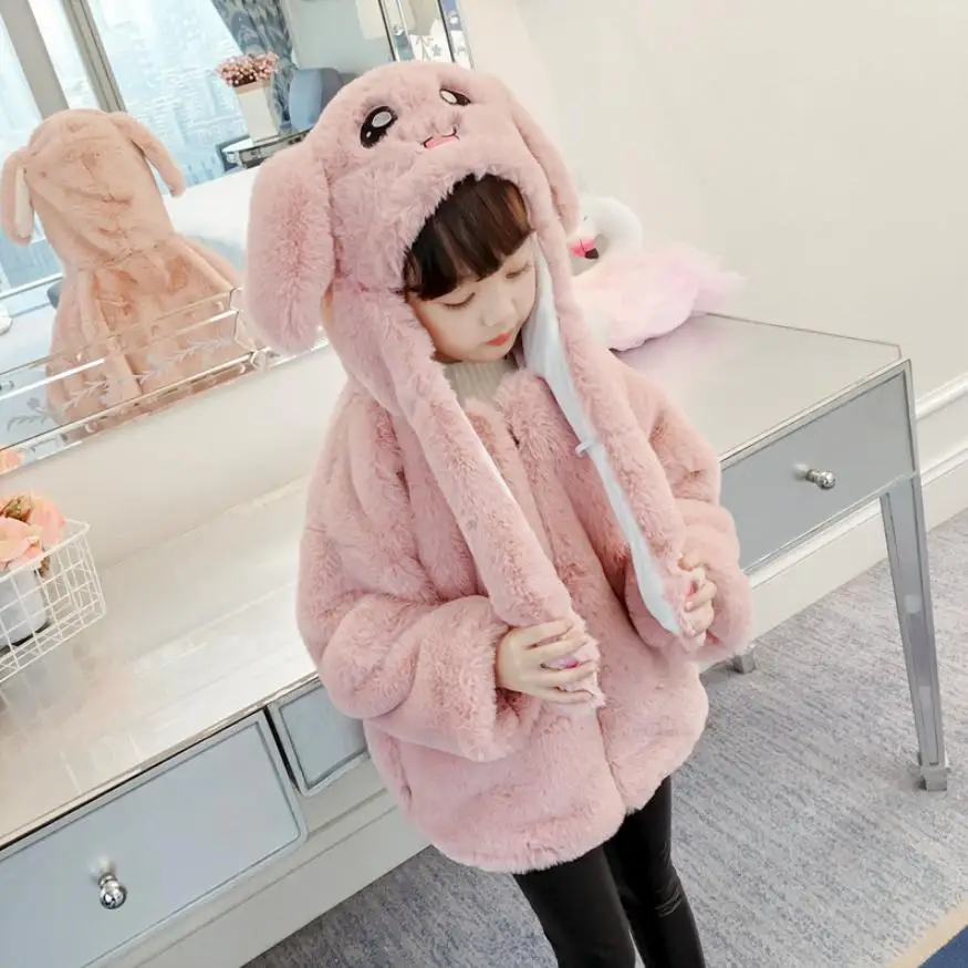 

Children's Jacket Faux Fur Hooded Cartoon Coat Girls Thicker Warm Long Sleeve Fashion Outwear Kids Clothes Plus Velvet Coat Y72