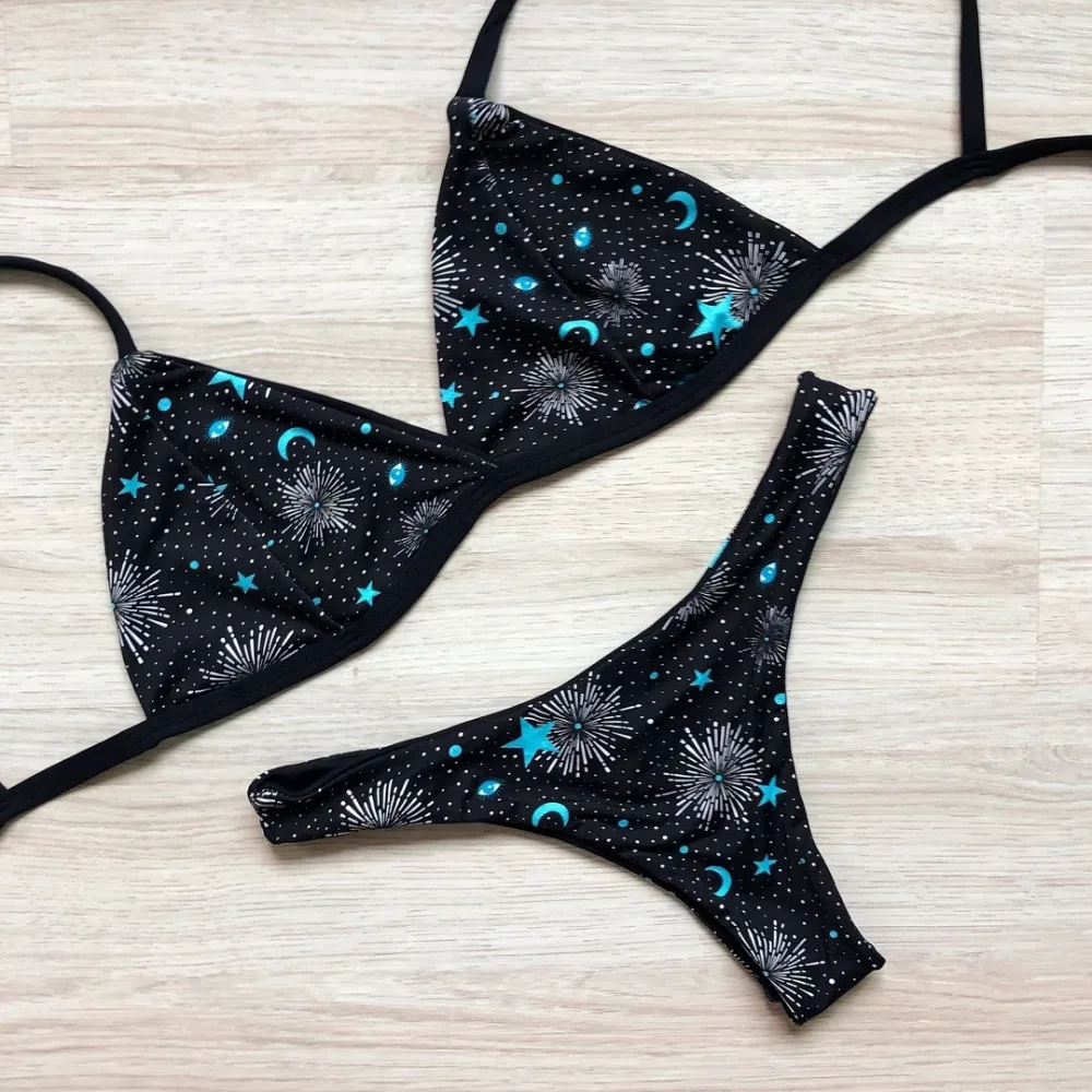 2019 Woman Star Print Tie Sexy Bikini Set summer breathable seaside sports swimwear push up bikinis e fatos de banho 40M30 (8)
