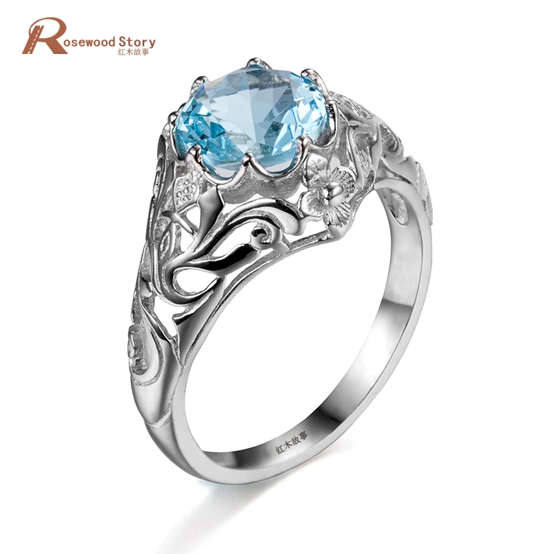 

Light Blue Crystal Ring Fashion White Gold Jewelry Vintage Wedding Rings For Women Birthday Party Stone Gifts Free Box