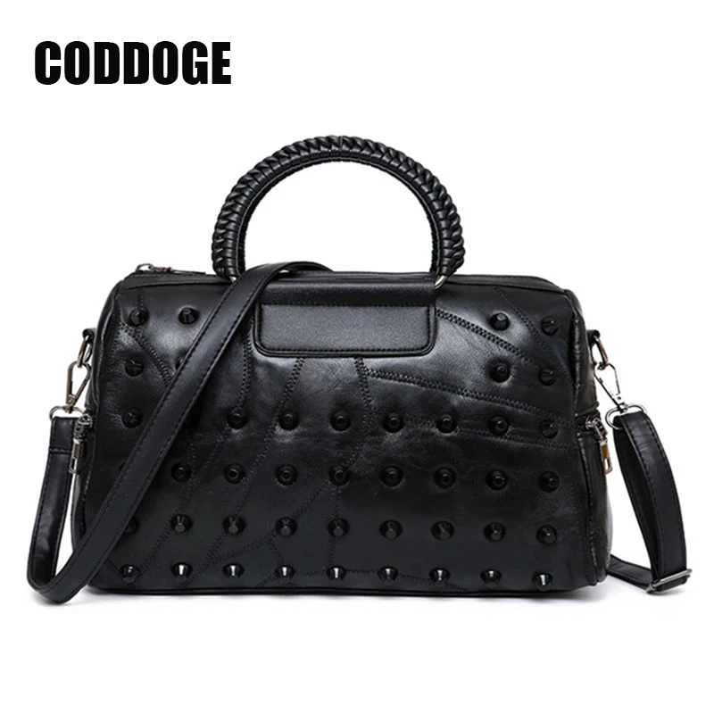 CODDOGE Fashion Ladies Hand Bag Women&#39;s Genuine Leather Handbag Black Leather Tote Bag Bolsas ...