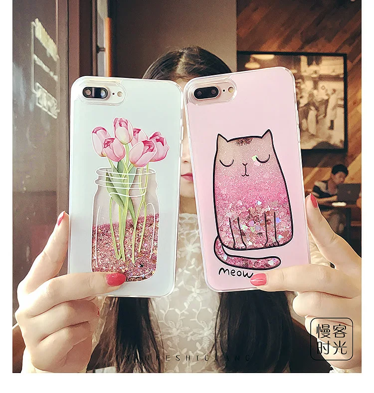 

Drink bottle quicksand Case for iphone 7 7Plus Dynamic liquid glitter Case For iphone 6G 6s 6S Plus girl style