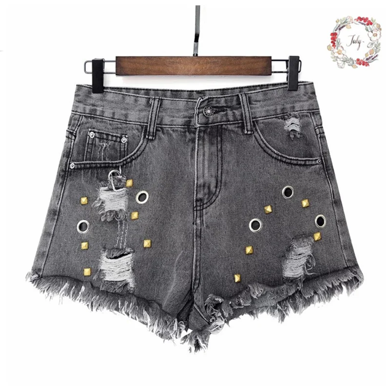 

2019 new arrival casual summer hot sale denim women shorts high waists fur-lined leg-openings Plus size sexy river Jeans hole