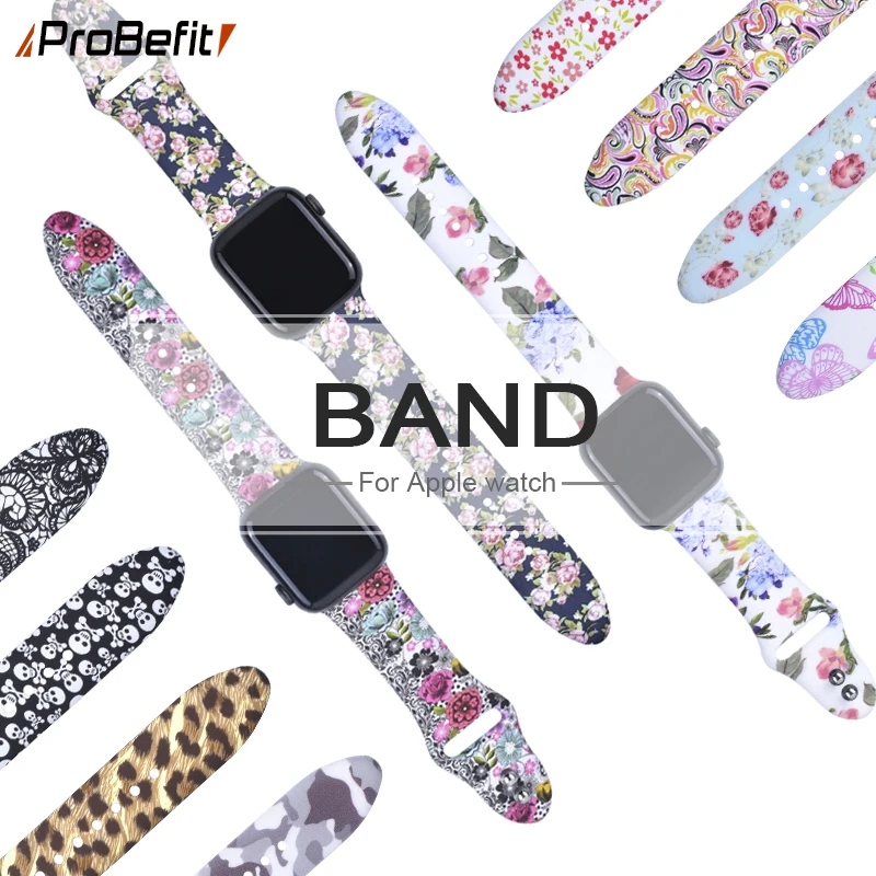 

Flower Band For Apple Watch 5 4 3 2 1 38/40mm 42/44mm Soft Pattern Printed Silicone Colorful Sport Strap for Iwatch 4 Women Kids