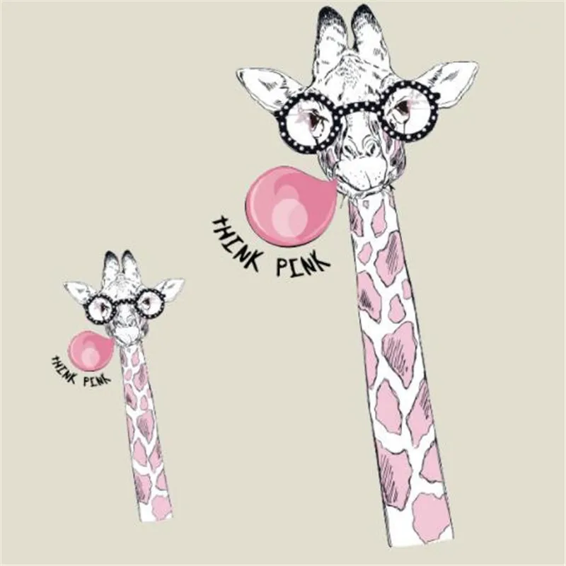 

Street Icon Women Men Clothes 248mm Giraffe THINK PINK Iron on transfer Printing Patches for clothing T-shirt Patch 3D Stickers