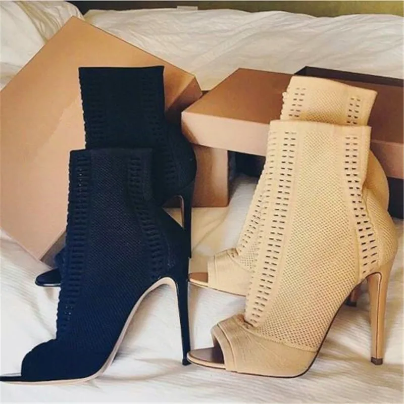 stretch peep toe booties
