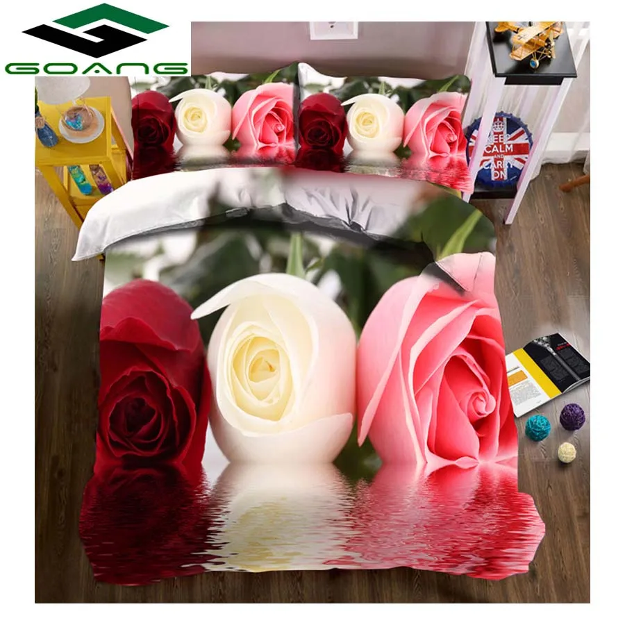 

GOANG queen bedding set duvet cover bed sheet pillow case 3d digital printing water rose Plant Floral home textile decor gift