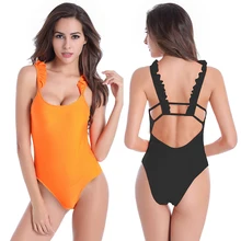 Гофрированный Однотонный женский купальник, купальник для девочек, купальный костюм, цельные купальники больших размеров, монокини с открытой спиной, танкини