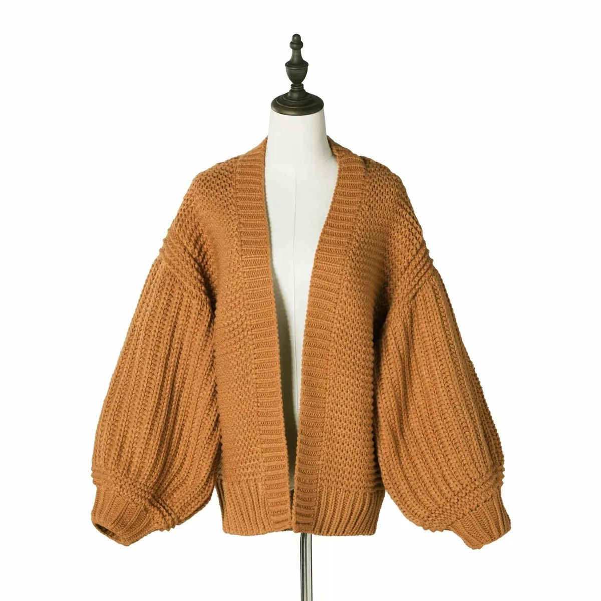 [EWQ] Новинка, Осень-зима, модный длинный шарф с рукавами-фонариками, вязаный свитер с открытым стежком, уличная одежда, женский свитер AC204 - Цвет: brown