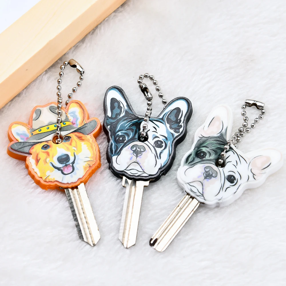 

Cute Silicone French Bulldog Dog Key Cover Key Cap Keychain Key Chain Key Holder Key Ring Women Bag Charm Accessories Porte Clef