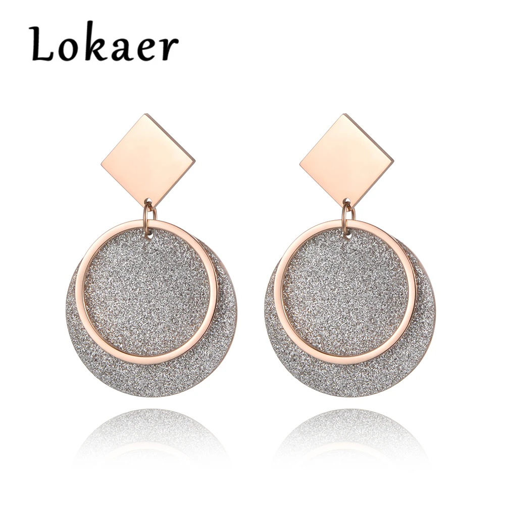 

Lokaer Stainless Steel Jewelry Rose Gold Color & Silver Frosted Sheet Circle And Square Stud Earrings E18443