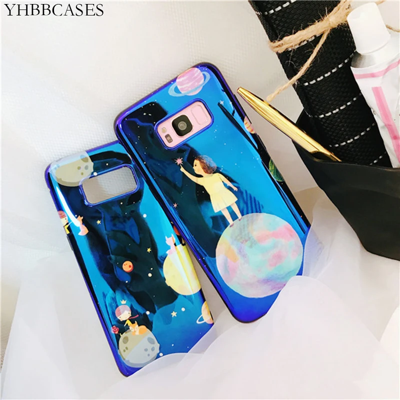 

YHBBCASES Girl Fantasy Outer Space Planet Moon Cover For Samsung Galaxy S8 S9 Plus Cases Cute Blu-ray Case For Samsung Note 8 9
