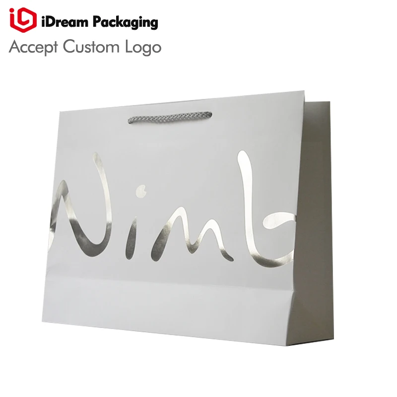 Роскошный дизайн большой размер бумажный пакет с ручками логотип на заказ размер серебро золото печать CMYK свободный дизайн-iDream упаковка