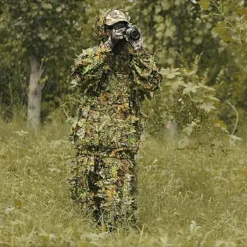 

Hunting clothes 3D maple leaf Bionic Ghillie Suits Yowie sniper hunting accessories Camouflage Clothing with jacket and pants