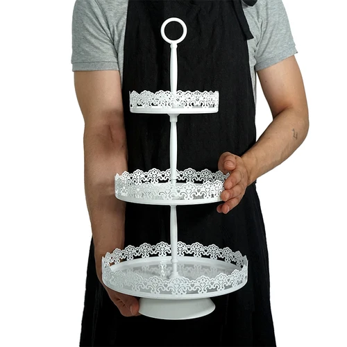 Свадебный торт стенд белый лоток для пирожных Кружевной Край торта инструменты украшения дома десертный стол украшения вечерние поставщики - Цвет: 15105-3 layers