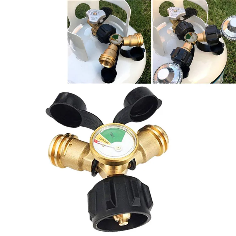 Propane Tank Gauge Y-Splitter Brass Adapter Gas Grill BBQ RV Pressure Meter Y-type gas tank adapter Propane tank adapter #2y15 (1)