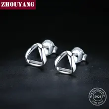 ZHOUYANG, простые треугольные серьги-гвоздики S925 серебряного цвета, 925 пробы серебряные модные ювелирные изделия для женщин, подарок EY162