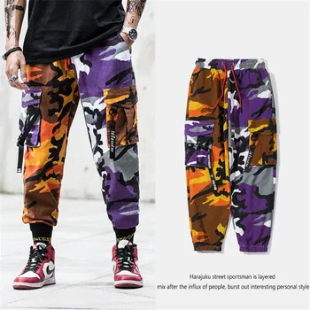 

Fashion Streetwear Camouflage Jogger Pants Men Loose Fit Ankle Banded Punk Style Hip Hop Pants Multi Pocket Military Cargo Pants