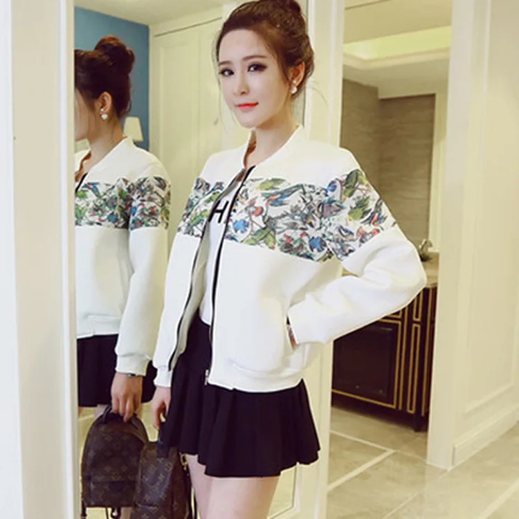 2016 Autumn new lace pattern jacket printing Slim female baseball clothes coat |
