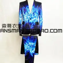 Костюм для мужчин певцы шелк ткань для платья в крапинку брюки холодный огонь пламени Пром торжественное платье вечерние костюмы! M-5XL