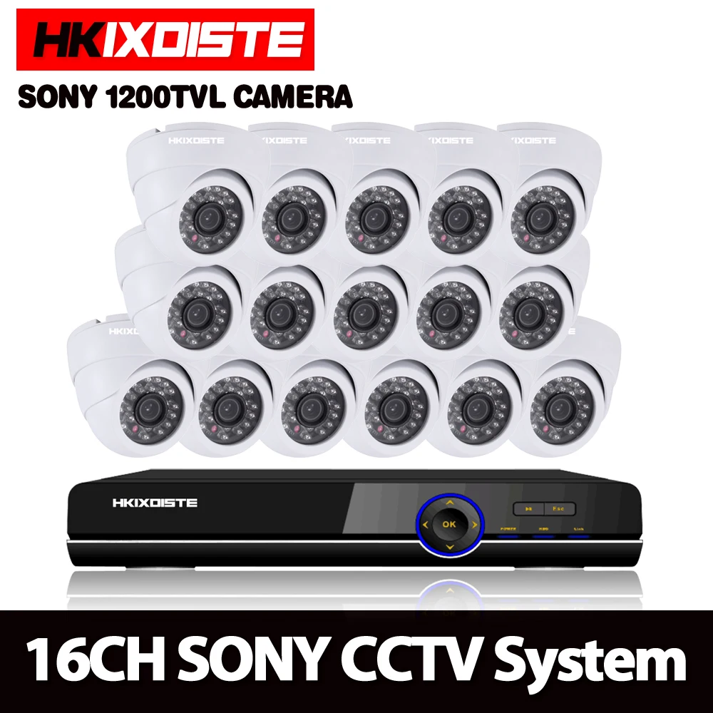 16CH CCTV Security Camera System HD SONY 1200TVL 16PCS 1.0MP indoor