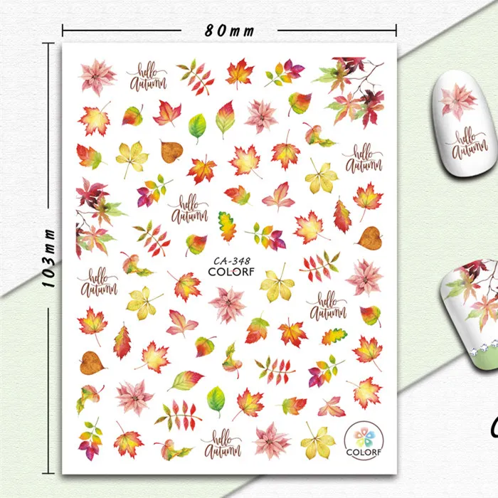 1 лист дизайн ногтей 3D наклейки кленовые листья осенняя Тема Слайдеры для ногтей Декор советы лист наклейка для ногтей искусство - Цвет: 348