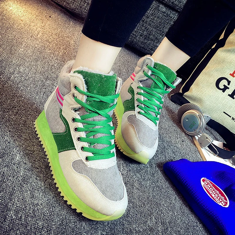 

Autumn And Winter Korean Version Of Color Matching Casual Shoes Plus Velvet Snow Boots Women's Cotton Boots Fashion Boots