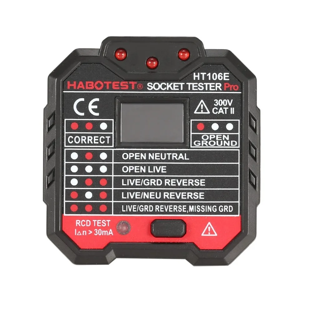 HABO тест HT106E разъем тест ers напряжение тест сокет детектор Великобритания вилка заземление Zero линия вилка полярность проверка фазы