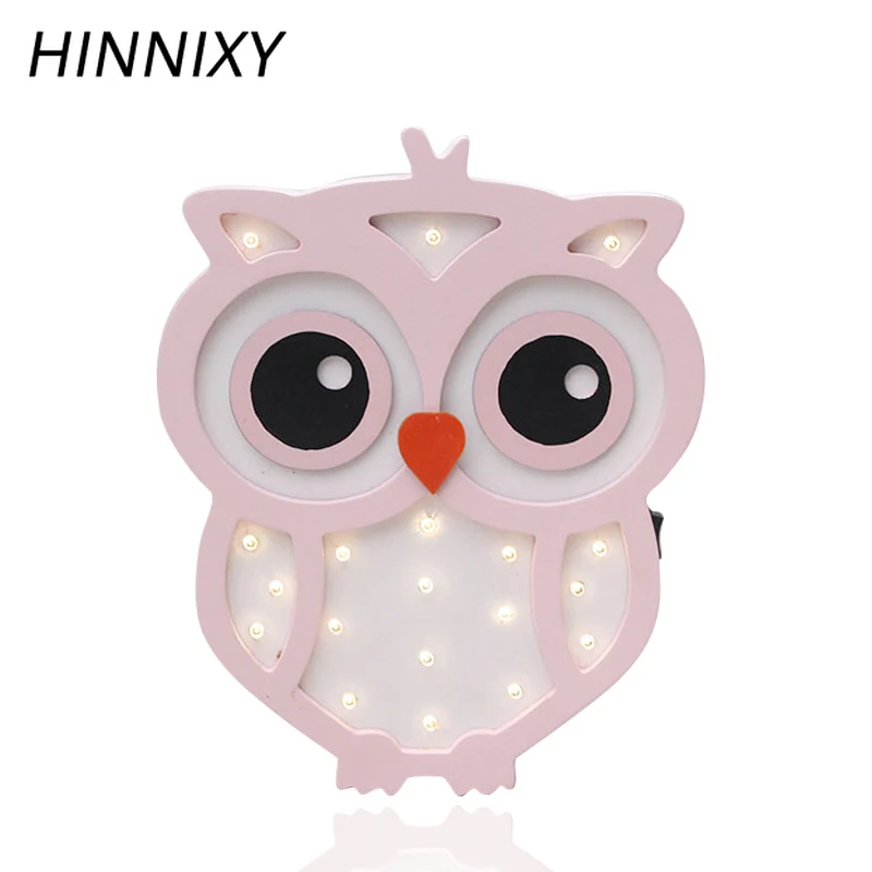 

Hinnixy Owl Cat Night Light Baby Bedroom Decor Lamp Pink Blue Wood Cartoon Animal Table Lamp Nordic Style Lights Children Gift