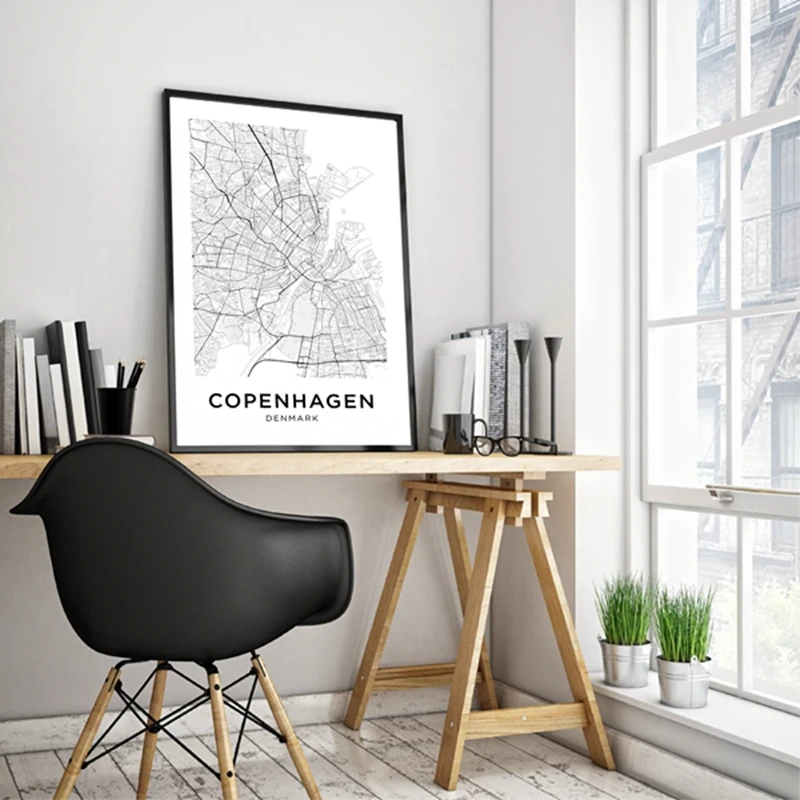 Denmark Wall Art Poster City Map Wall Decor A3 A2 A1 COPENHAGEN Map Print