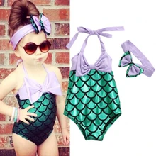Детский набор бикини Русалка Холтер купальный костюм Купальник повязка на голову костюм