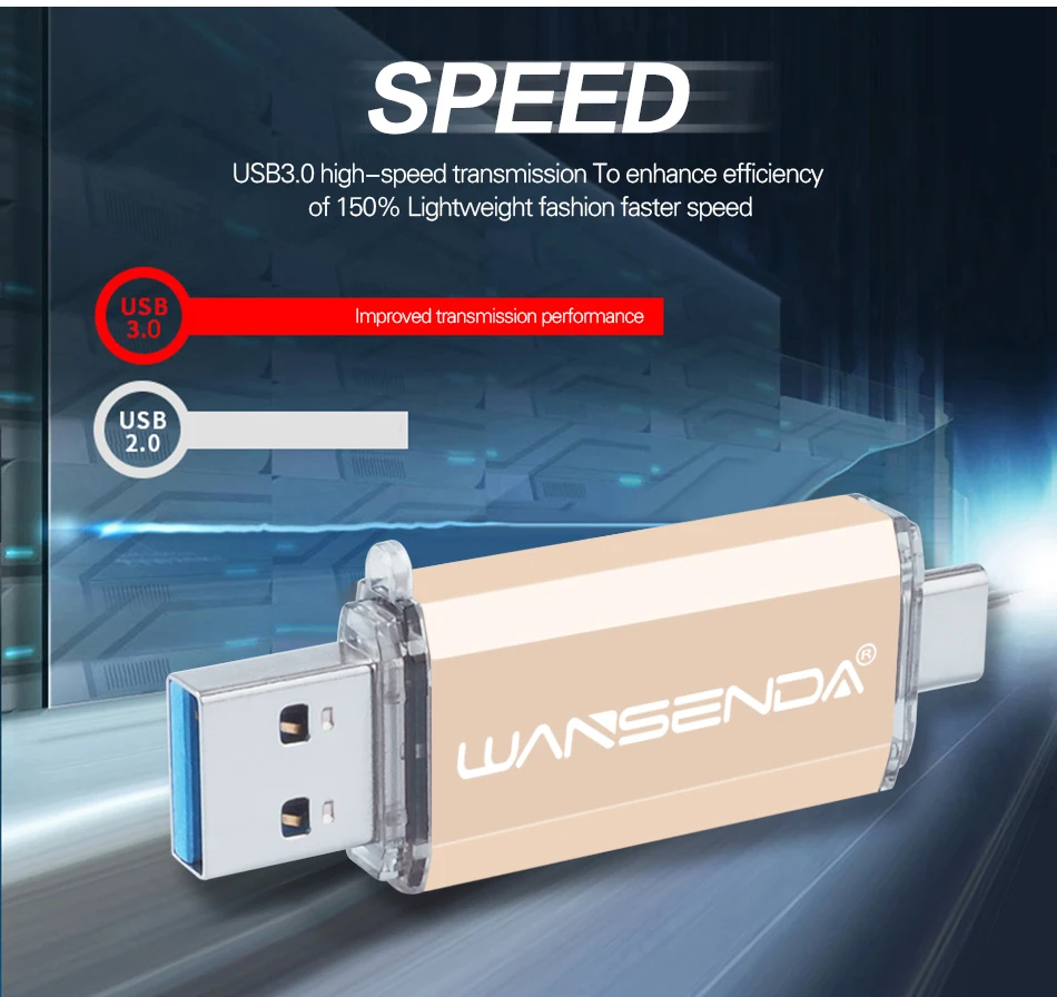 WANSENDA 2 в 1 type-C USB 3,0 флеш-накопители 512 ГБ 256 ГБ 128 ГБ флеш-накопитель для type C Android/PC 32 Гб 64 Гб флешки OTG