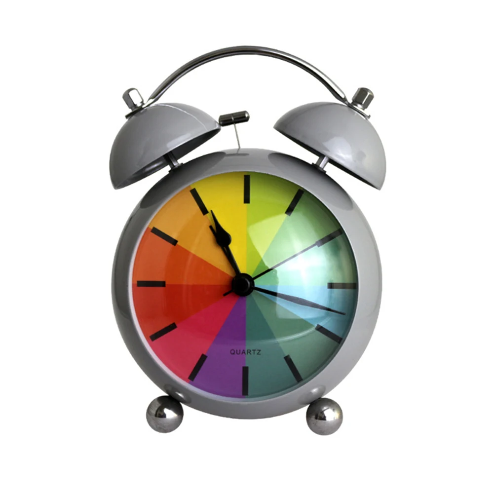 

Double Bell Rainbow Circular Alarm Clock Creative Mute Metal Alarm Clock Desktop Table Children Students Alarm Clock Home Decor