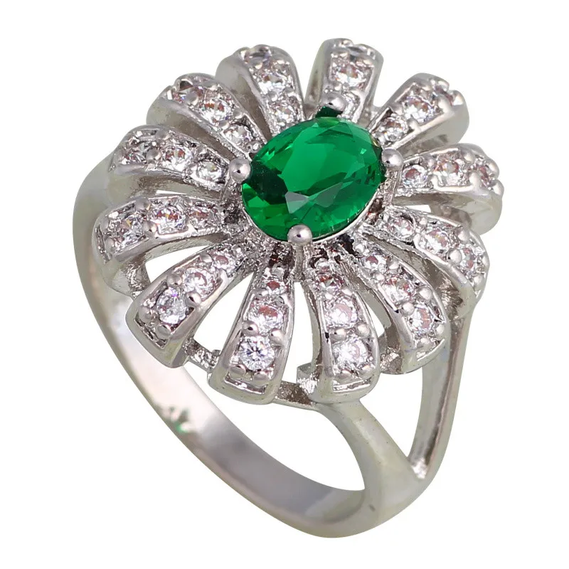 Свадебные аксессуары зеленый кубический цирконий, ювелирные серебряные Кольца для Дамская Мода Bijoux Размер 6.5 7.5 R600