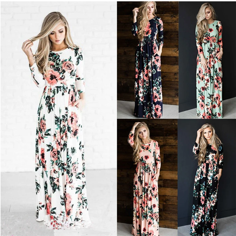 

Summer brand Long Dress Floral Print Boho Beach Dress Tunic Maxi Dress Women Evening Party Dress Sundress
