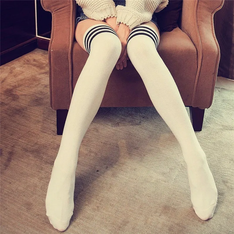 

Ladies Over Knee Socks Girls Plain High Thigh Long Cotton Stripe Stocks School Japanese Hiphop Stockings Fashion Harajuku SW086